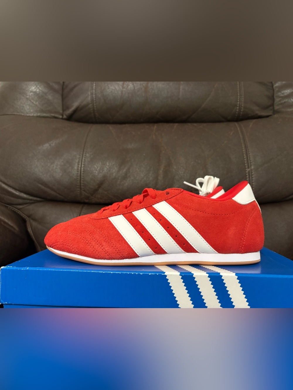 adidas Red Suede Sneakers with White Stripes taekwondos brand new in box